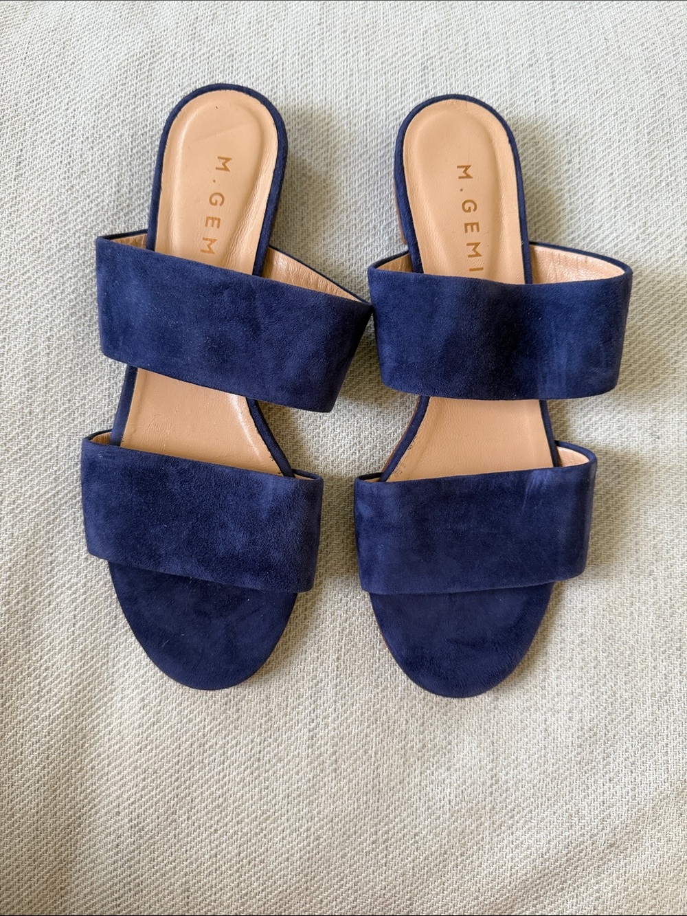 M. Gemi Capri Double-Band Navy Suede Slide Sandals size 38.5